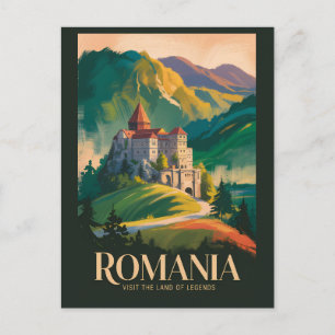 Roemenië Kasteel Landschap Illustratie Reis Kunst Briefkaart