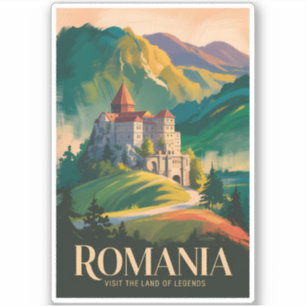 Roemenië Kasteel Landschap Illustratie Reis Kunst Sticker