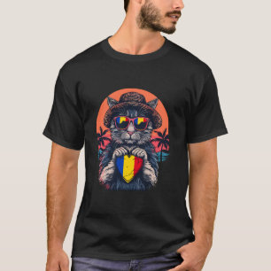 Roemenië Kat Hart Zonsondergang Roemeense Vlag Roe T-shirt