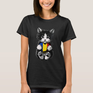 Roemenië Schattige Kat Hart Roemeense Vlag Roemeen T-shirt