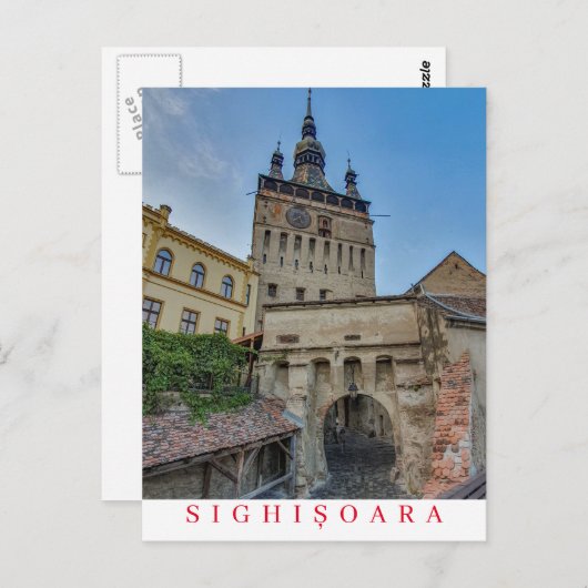 Roemenië Sighisoara Klokkentoren uitzicht ansichtk Briefkaart (Voorkant / Achterkant)