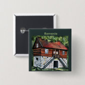 Roemenië - Traditioneel Transsylvanisch Huis Vierkante Button 5,1 Cm (Voorkant /achterkant)