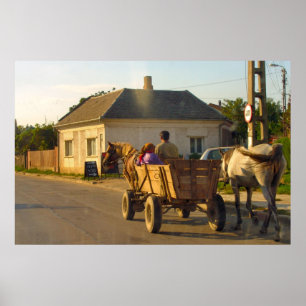 Roemenië, vervoer, door paarden getrokken boerderi poster