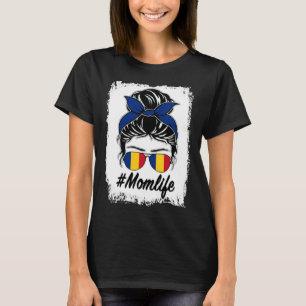 Roemenië Vlag Roemeens Moeder Messy Bun Moeder Lev T-shirt
