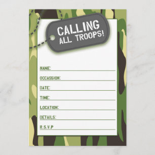 Roep alle troepen vult in de lege uitnodiging