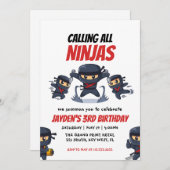 Roep alle uitnodiging van Ninjas-Kind Ninja Birthd (Voorkant / Achterkant)
