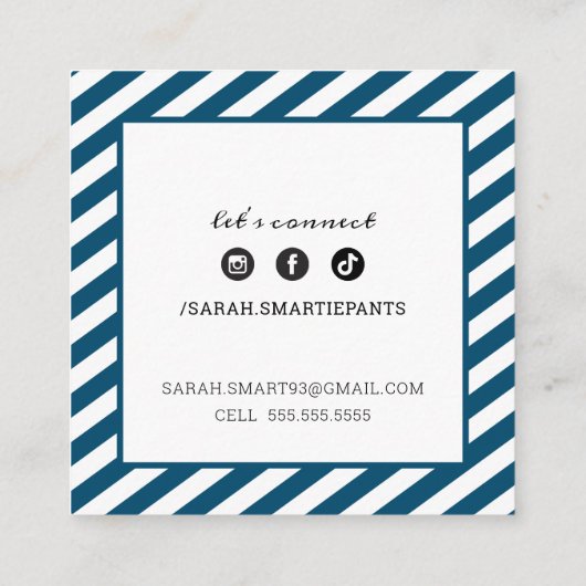 ROEPENDE KAART vierkante rand modern marineblauw w Vierkante Visitekaartje (Achterkant)