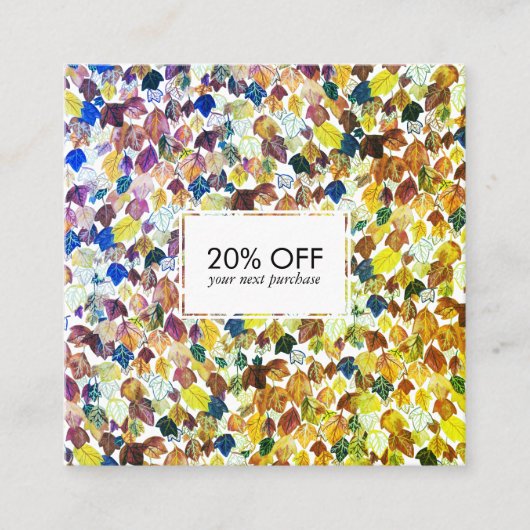 Roerende bladeren, geïllustreerd waterverf, kleurr kortingskaartje (Voorkant)