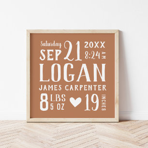 Roest Baby Boy Geboortestatistieken Keepsake Poster