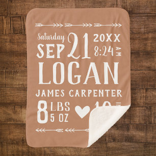 Roest Baby Boy Geboortestatistieken Keepsake Sherpa Deken