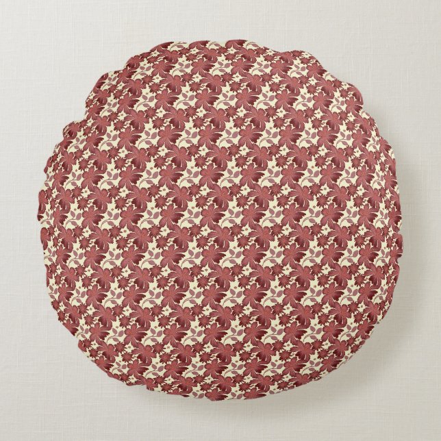 Roest Bloem Blad Patroon | Terracotta Botanisch Rond Kussen (Voorkant)