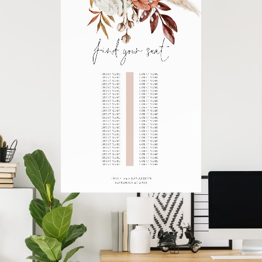 Roest Bloemen Enkele Tafel Trouwstoel Grafiek Poster (Thuiskantoor)