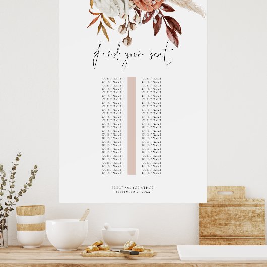 Roest Bloemen Enkele Tafel Trouwstoel Grafiek Poster (Keuken)