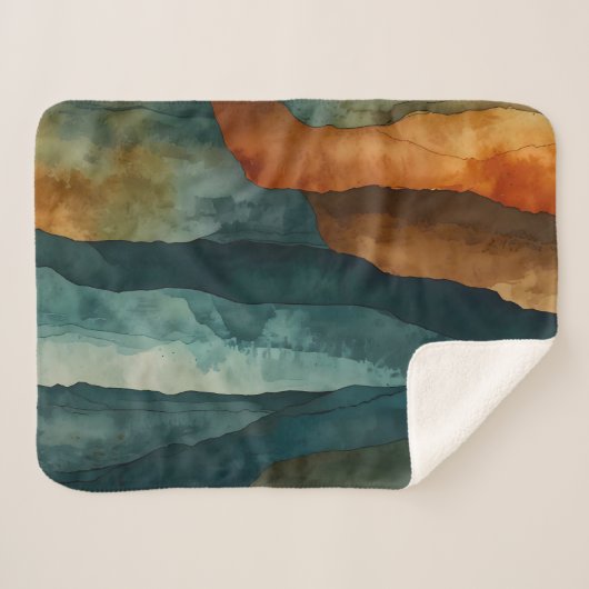 Roest en Blauwgroen Sherpa Deken (Voorkant (horizontaal))