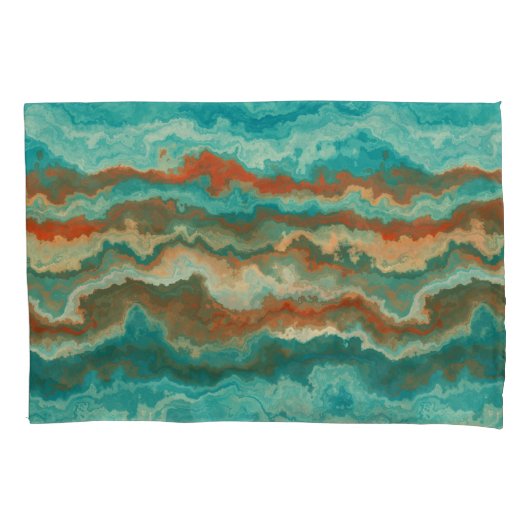 Roest en Turquoise Abstract Kussensloop (Voorkant)