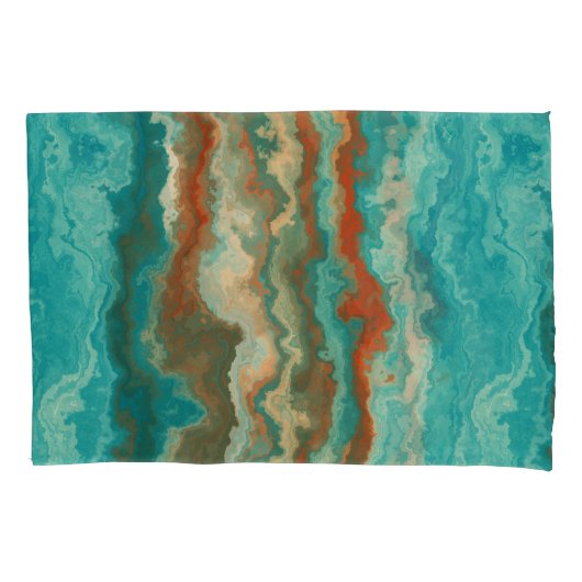 Roest en Turquoise Abstract Kussensloop (Voorkant)