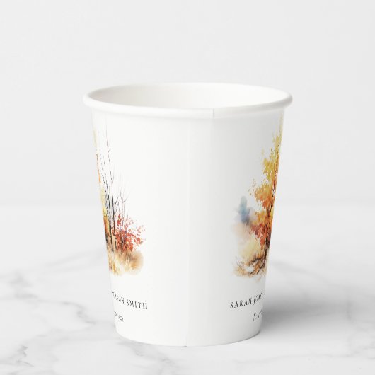 Roest geel herfst Herfst landschap geruite bruilof Papieren Bekers (Rechts)