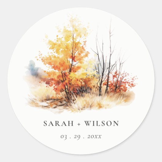 Roest geel herfst Herfst landschap geruite bruilof Ronde Sticker (Voorkant)