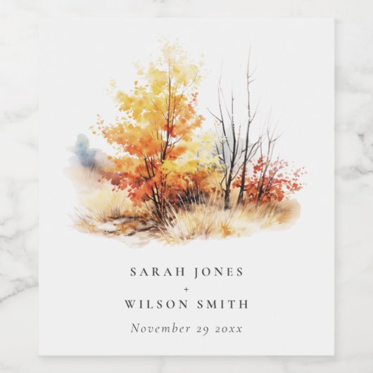 Roest geel herfst Herfst landschap geruite bruilof Wijn Etiket (Enkel label)