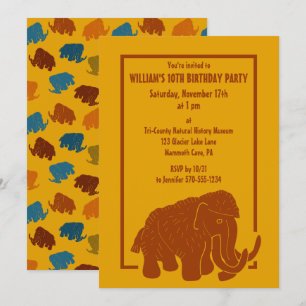 Roest & Gouden Cartoon Woolly Mammoth Verjaardagsf Kaart