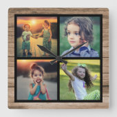 Roest hout familie 4 foto's fotocollage vierkante klok (Voorkant)