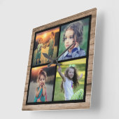 Roest hout familie 4 foto's fotocollage vierkante klok (Hoek)