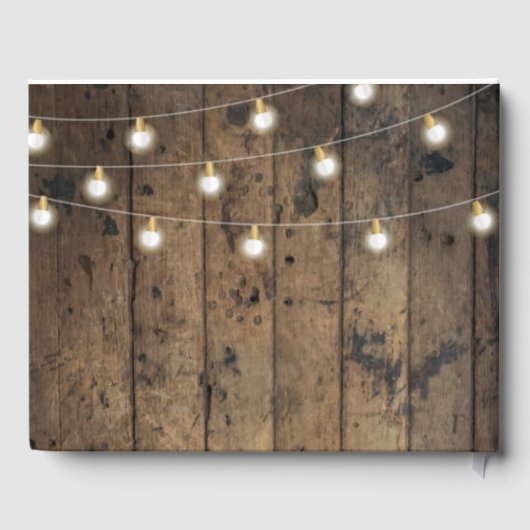 Roest Hout String lichten Script Bruiloft Gastenboek (Achterkant)