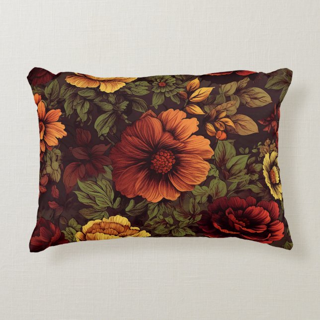 Roest kleur  bloemenprint accent kussen (Voorkant)