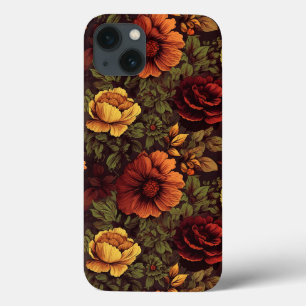 Roest kleur bloemenprint iPhone 13 hoesje