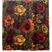 Roest kleur  bloemenprint douchegordijn (Voorkant)