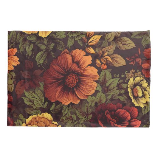 Roest kleur  bloemenprint kussensloop (Achterkant)