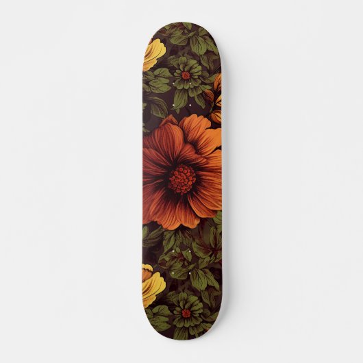 Roest kleur bloemenprint skateboard (Voorkant)