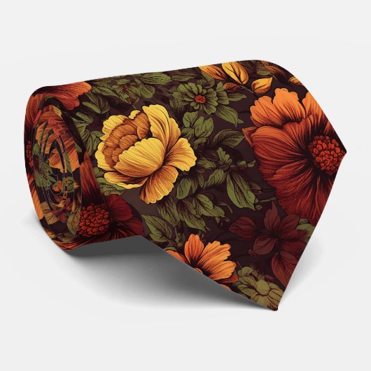 Roest kleur  bloemenprint stropdas (Opgerold)
