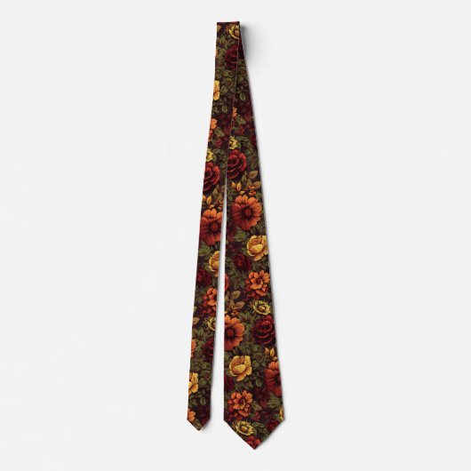 Roest kleur  bloemenprint stropdas (Achterkant)