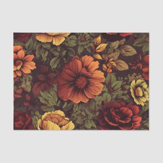 Roest kleur bloemenprint tissuepapier (Voorkant)