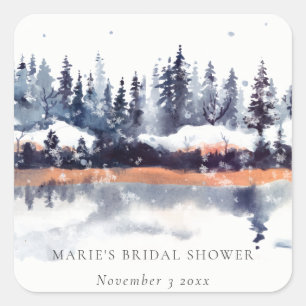 Roest Navy Winter Dennenbos Sneeuw Bruidsdouche Vierkante Sticker