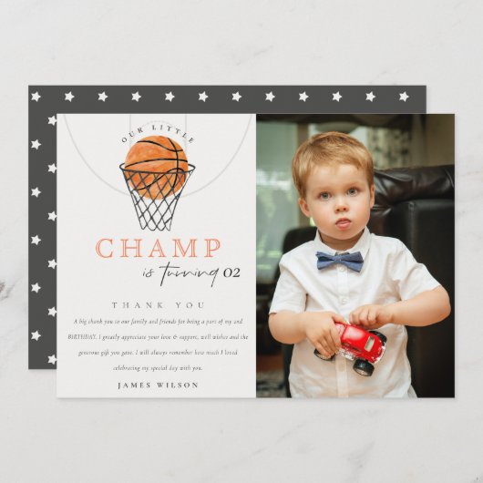 Roest Onze Kleine Kampioen Basketbal Foto Verjaard Bedankkaart (Voorkant / Achterkant)