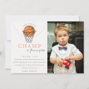 Roest Onze Kleine Kampioen Basketbal Foto Verjaard Bedankkaart