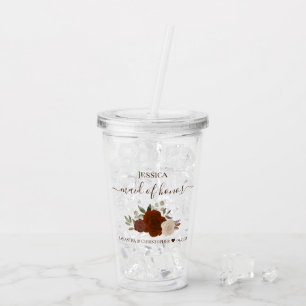 Roest Oranje Rozen Elegante Trouwgetuige Bruiloft Acryl Drinkbeker