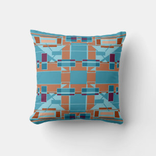 Roest Oranje Teal Blauw Bourgondië Geometrisch Ont Kussen