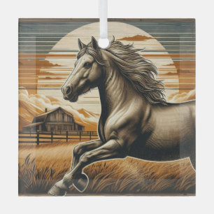 Roest/ paard/western glas ornament