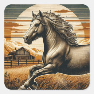 Roest/ paard/western vierkante sticker