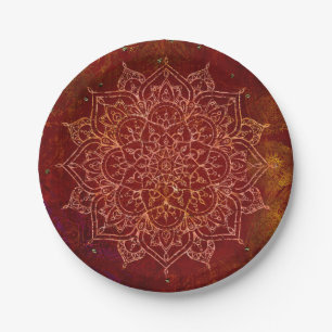 Roest Rood Mandala Goud Glam Moderne Chique Papieren Bordje