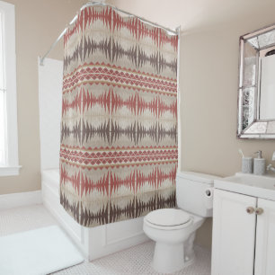 Roest Rood Taupe Beige Donkerbruin Tribal Art Douchegordijn
