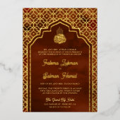 Roest Sinaasappel Marokkaanse Arch Moslim Bruiloft Folie Uitnodiging (Voorkant)