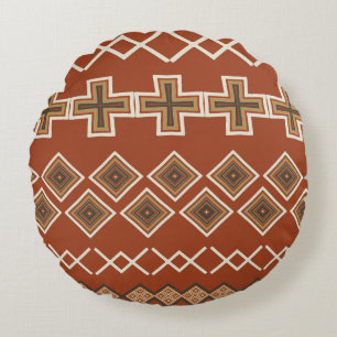 Roest Sinaasappel Tribal Pattern Rond Kussen
