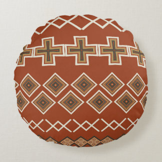 Roest Sinaasappel Tribal Pattern Rond Kussen