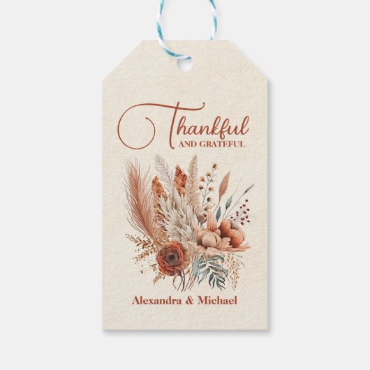 Roest Terracotta Bloemen Thanksgiving Diner Cadeaulabel (Achterkant)