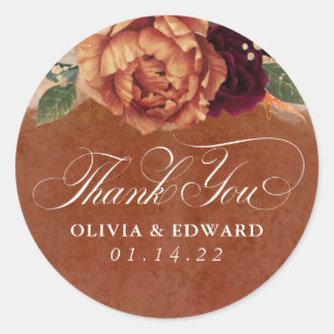 Roest Terracotta Bloemige Pampas Gras Bedankt Ronde Sticker