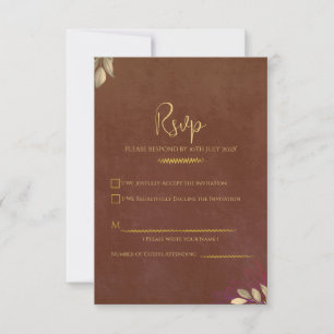 Roest Terracotta Fluweel Luxe Gouden Huwelijk RSVP Kaartje